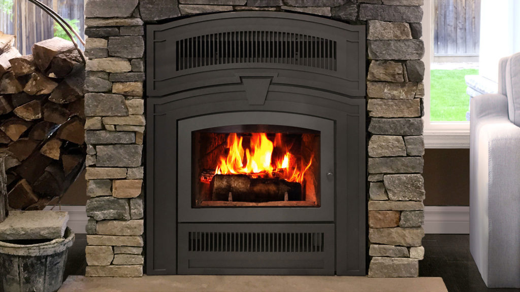 Propane fireplace surrounded by brick